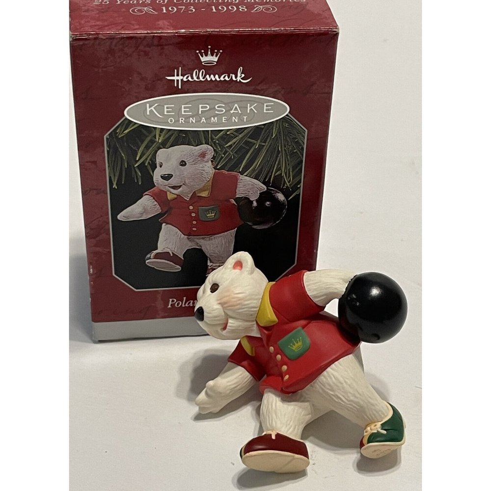 Vtg 1998 Hallmark Christmas Tree Ornament White  Polar Bear Bowler Bowl